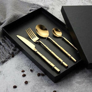 Aldomara Bamboo Gold/Silver Flatware | Bright & Plus.