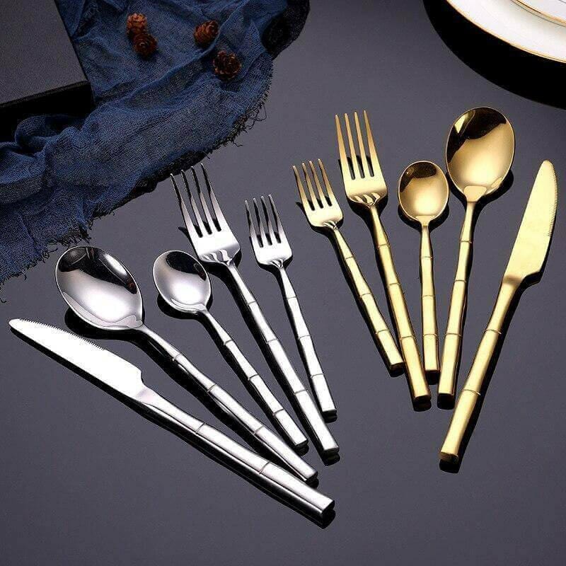 Aldomara Bamboo Gold/Silver Flatware | Bright & Plus.