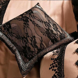 Ambrozeya Luxury Silk Cotton Black Lace Duvet Cover Set | Bright & Plus.