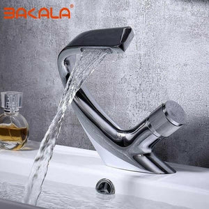 Annetta - Modern Chrome Plated Solid Brass Waterfall Spout Bathroom Faucet | Bright & Plus.