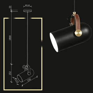 Black Spotlight Minimalist Leather Strap Pendant Light | Bright & Plus.