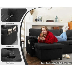 2-in-1 Sleeper Sofa Bed with Storage, USB & Cup Holder