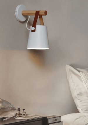 Nevra - Nora Leather Strap Wooden Wall Light