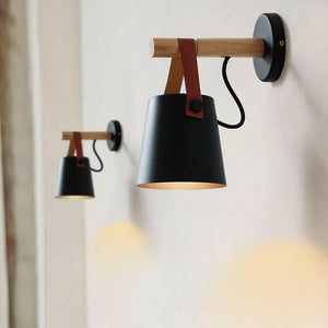 Nevra - Nora Leather Strap Wooden Wall Light