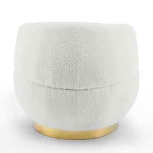 Teddy - Ivory Fabric Swivel Chair with Gold Base and Storage Ottoman