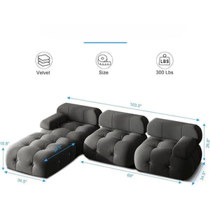 Vird - Modern L-Shaped 3 Seater Bubble Velvet Modular Convertible Sofa