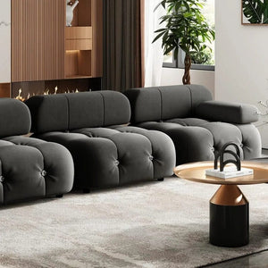 Vird - Modern L-Shaped 3 Seater Bubble Velvet Modular Convertible Sofa