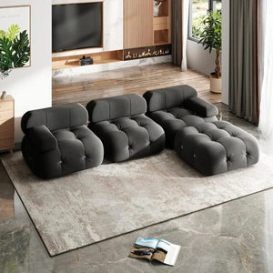 Vird - Modern L-Shaped 3 Seater Bubble Velvet Modular Convertible Sofa