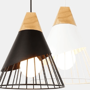 Wooden Base Iron Cage Hanging Nordic Lamp | Bright & Plus.