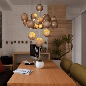 Wooden Orb Sphere Cluster Chandelier With LED Bulbs | Bright & Plus.