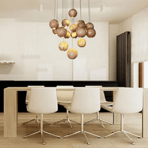 Wooden Orb Sphere Cluster Chandelier With LED Bulbs | Bright & Plus.