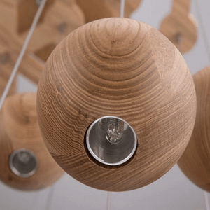 Wooden Orb Sphere Cluster Chandelier With LED Bulbs | Bright & Plus.