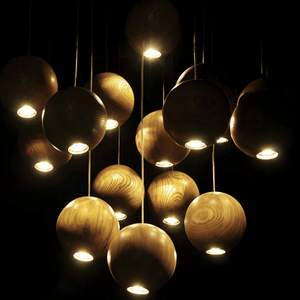 Wooden Orb Sphere Cluster Chandelier With LED Bulbs | Bright & Plus.